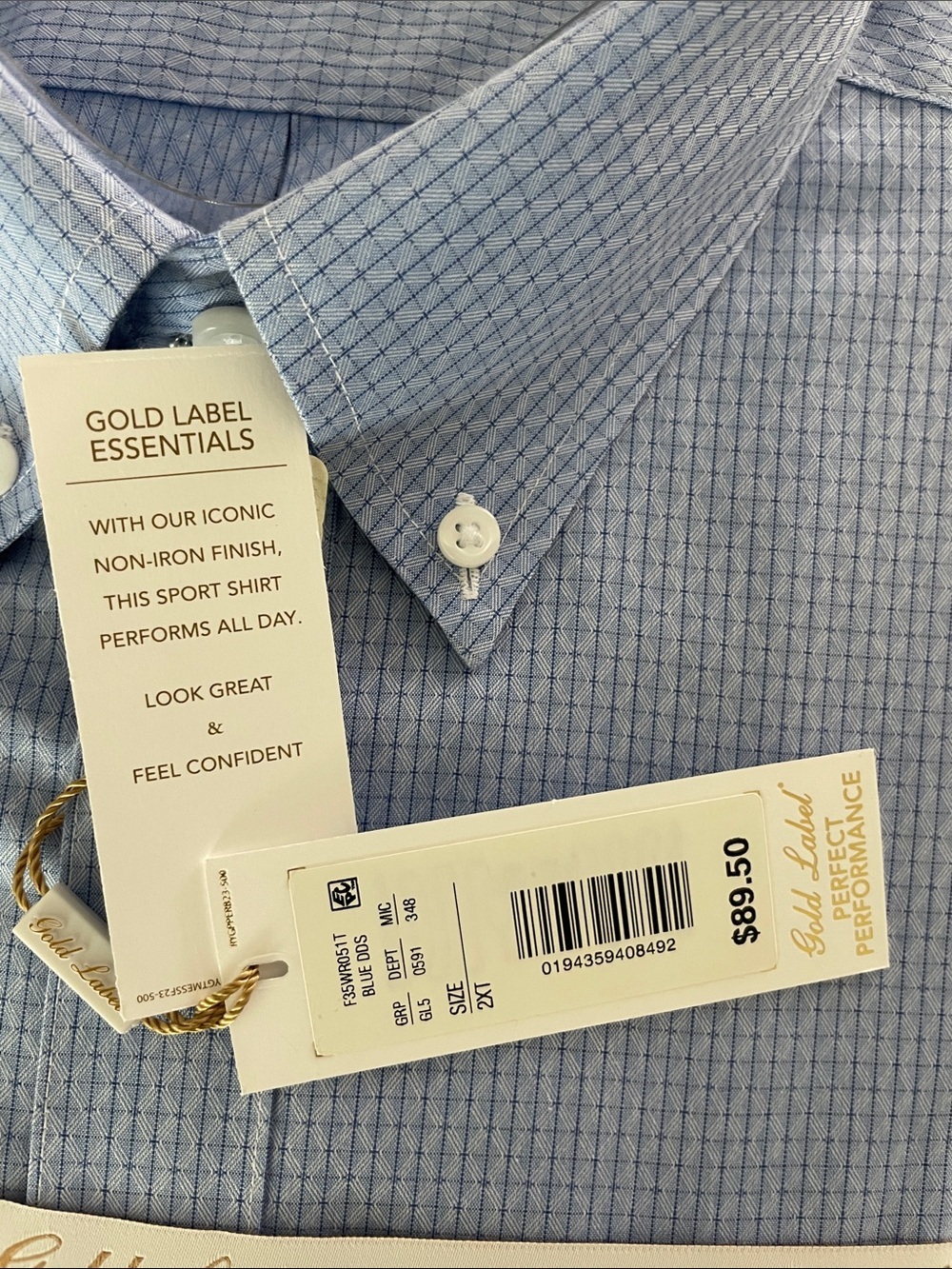 Roundtree & Yorke Light Blue Micro-Check Dress Shirt - Picture 6 of 7
